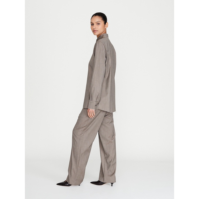 No. 288 Fine Wool Drawstring Trousers in Brown Herringbone