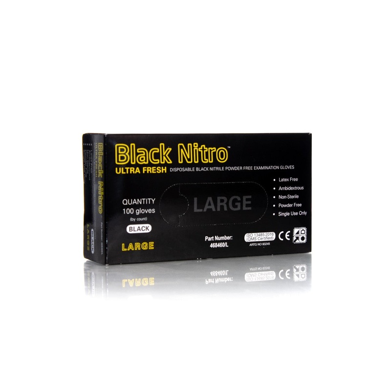 ULTRA FRESH BLACK NITRO NITRILE POWDER FREE GLOVES 100 GLOVES – LARGE