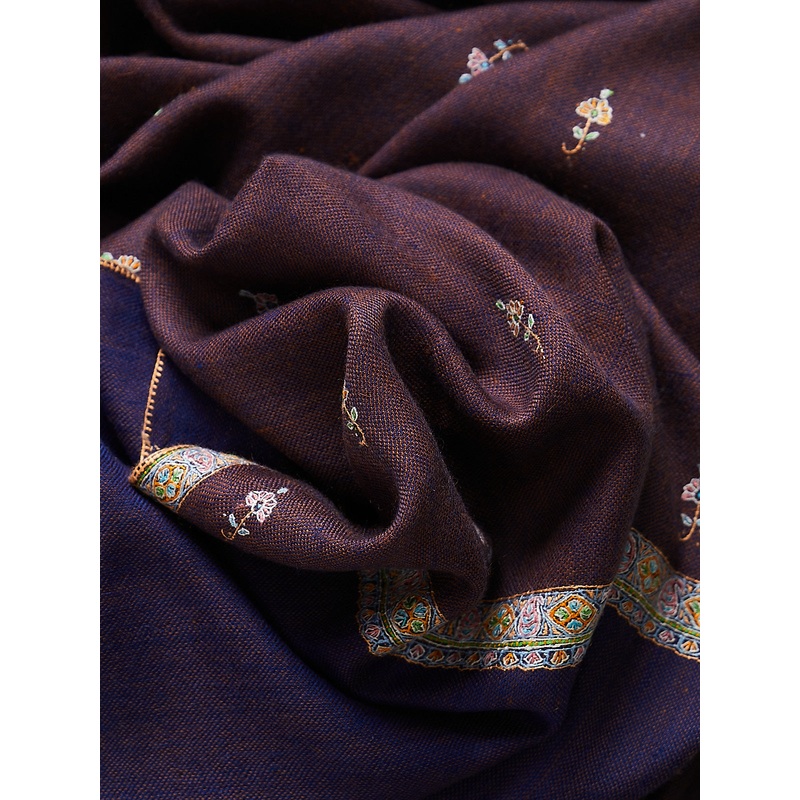 Embroidered Pashmina Shawl in Violet/Plum with Tropical Embroideries