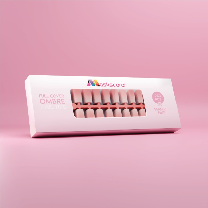 Full Cover Ombre Nail Tips – Square Pink 2P