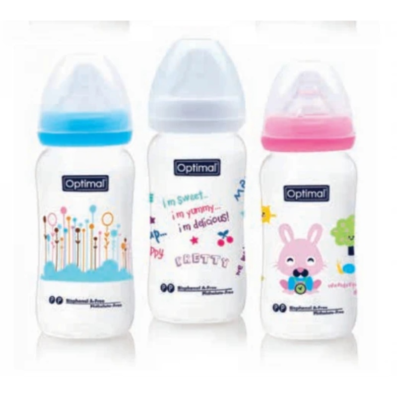 Optimal Wide Neck Feeding Bottle 300Ml Blue ‘Pink ‘White