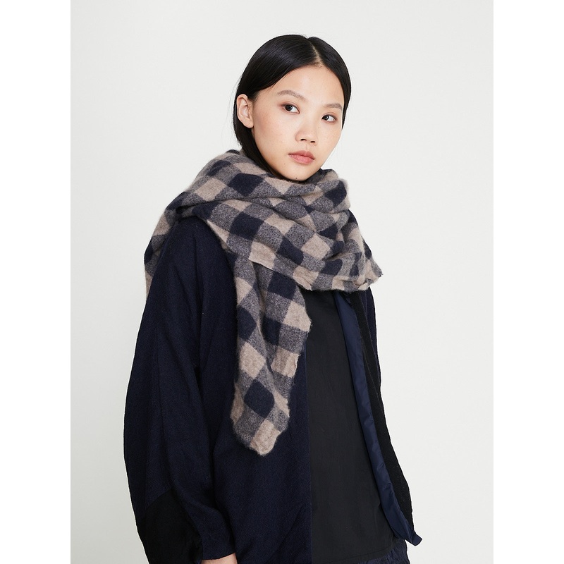 Scialle Shawl Lavato in Dark Blue Brown 5cm Check