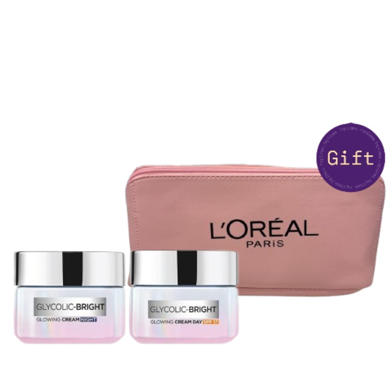 L’Oral Paris Glycolic Bright Day & Night Cream 20% Discount + Toiletry Bag Gift