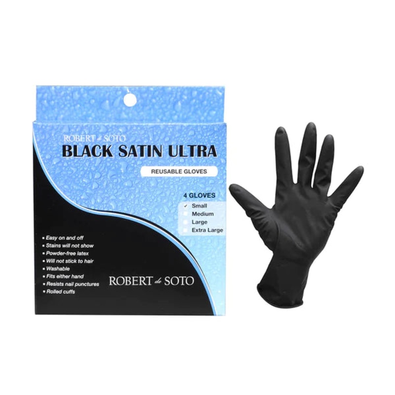 Robert De Soto Satin Ultra Reusable Gloves 4pc Black – Medium