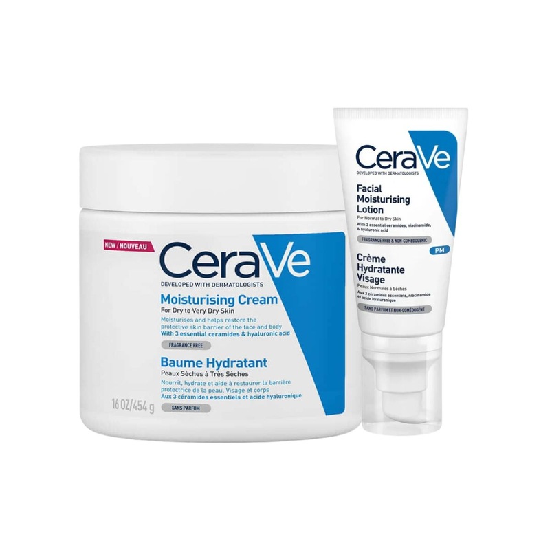 CeraVe Evening Hydration Duo for Dry Skin, Face and Body Moisturiser with Hyaluronic Acid and Niacinamide