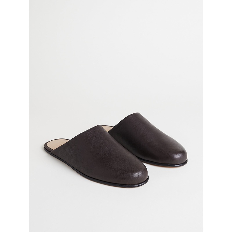 Slipper in Washed Dark Brown Leather