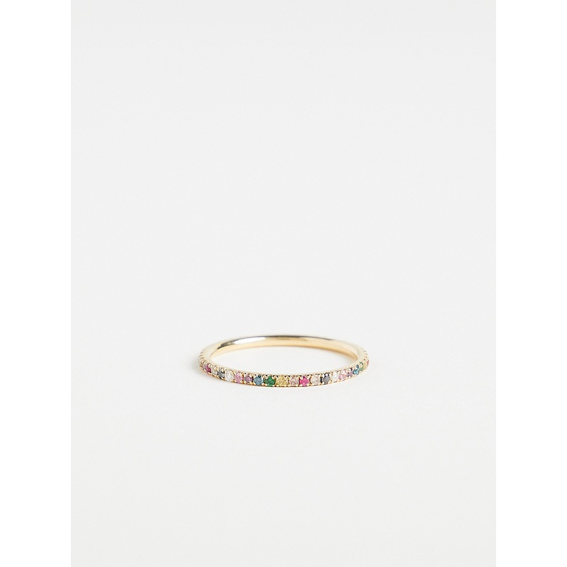 Thread Band with Multi Colour Stones on 18k Yellow Gold