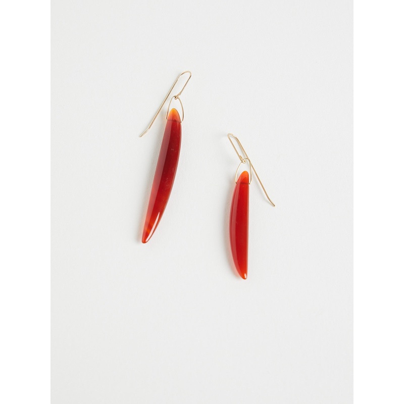 Carnelian Bean Earrings on 14k Yellow Gold