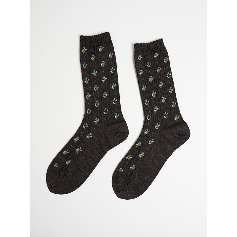 Flower Stripe Socks in Brown