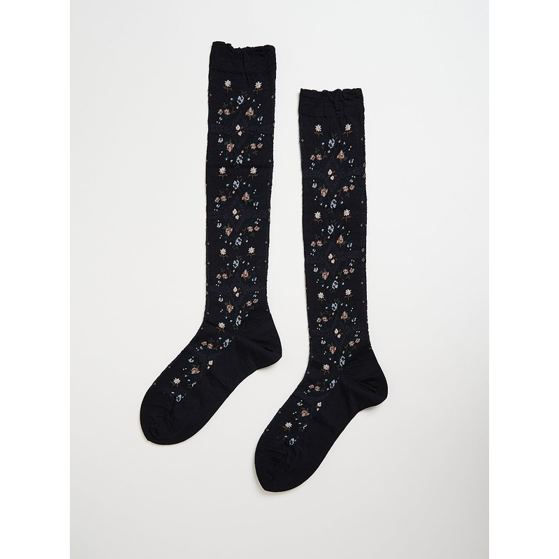 Rose Wall High Socks in Black
