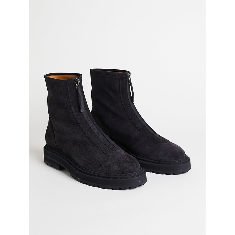 Zipper Boot with Bold Sole in Black Suede