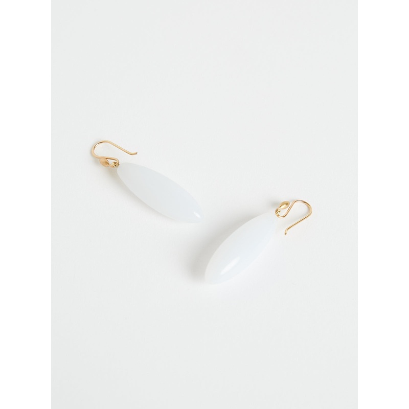 Long Berry Earrings in 14k Yellow Gold with White Chalcedony