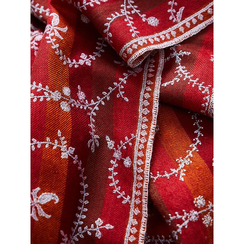 Embroidered Pashmina Shawl in Shades of Red with White Embroideries