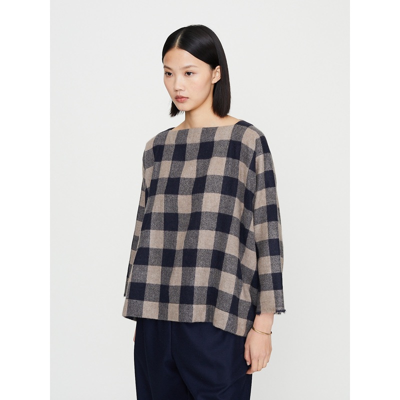 Camicia Shirt Quadrato Stretta in Dark Blue Brown 5cm Check