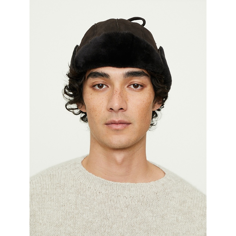 Merino Mouton Cap in Dark Brown