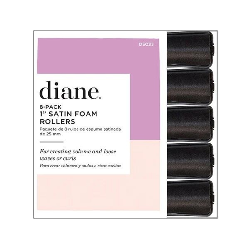 Diane — Satin foam rollers 1'' black 8/pack