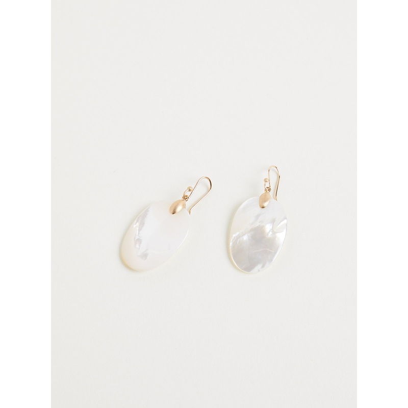 Large Chip Earrings in White Mother of Pearl with 10k Yellow Gold Top