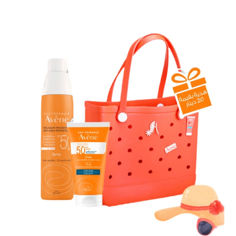 Avene Water Resistant Spray SPF50 & Fluid Sunscreen with Free Crocs Beach Bag