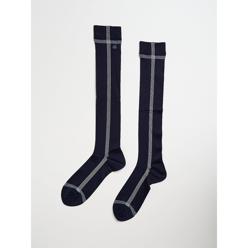 Side Line Silk High Socks in Navy
