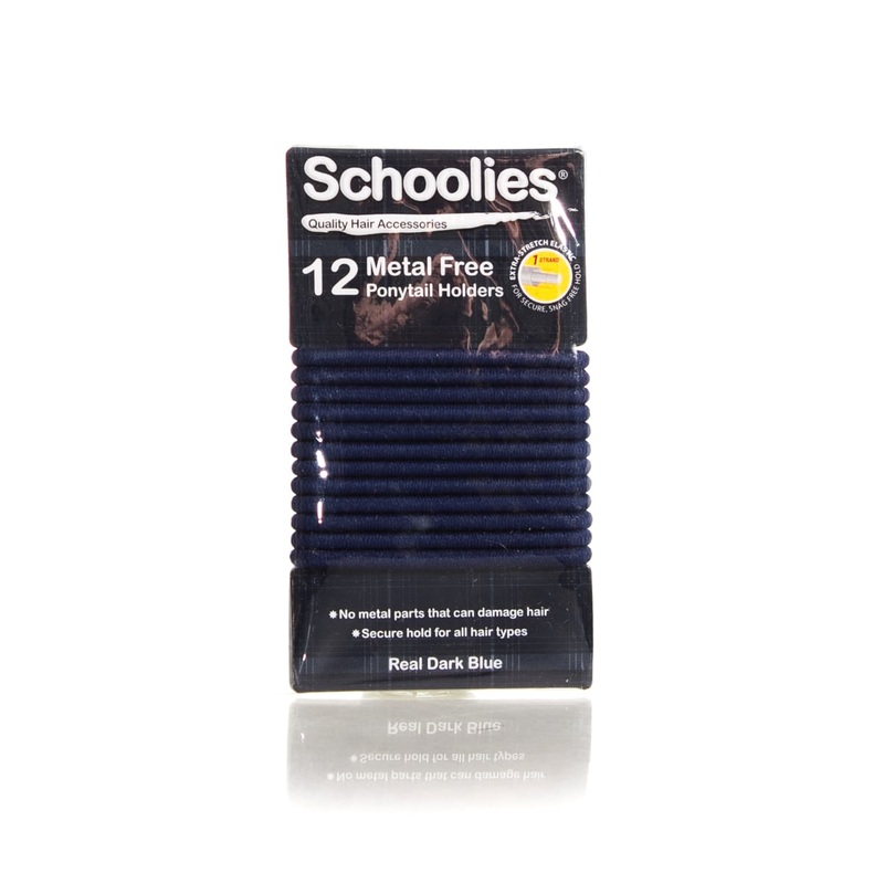 SCHOOLIES METAL FREE PONYTAIL HOLDERS 12 PIECE REAL DARK BLUE