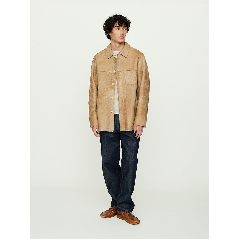 Men’s Merino Mouton Shirt Blouson in Beige