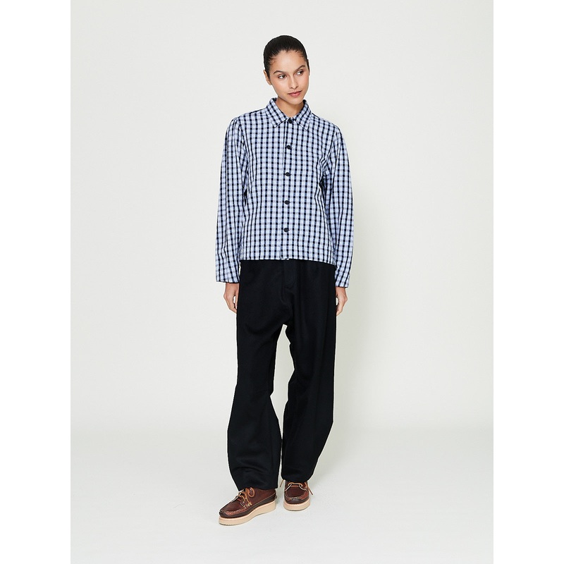 Smock Ceremony Shirt in Light Blue/Dark Navy Dobby Check