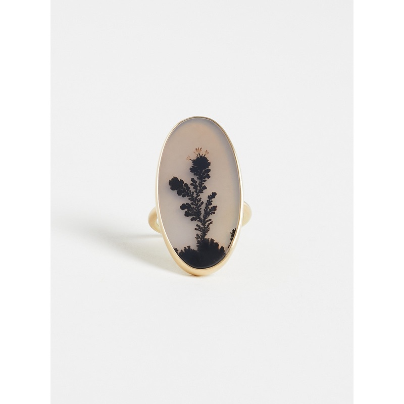 Very Large Oval Dendrite Ring in 18k Yellow Gold