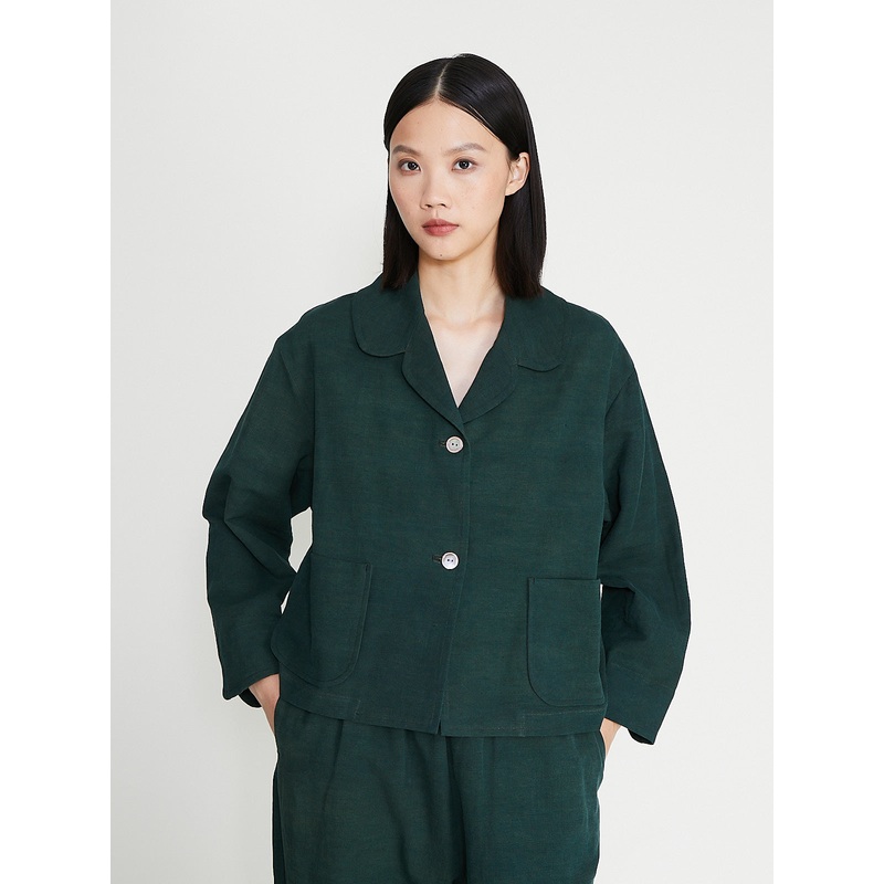Big Collar Short Jacket in IFT Forest Green
