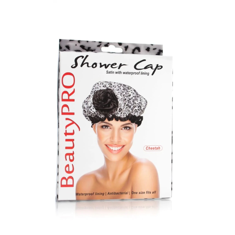 DATELINE PROFESSIONAL BEAUTY PRO SHOWER CAP CHEETAH BLACK WHITE