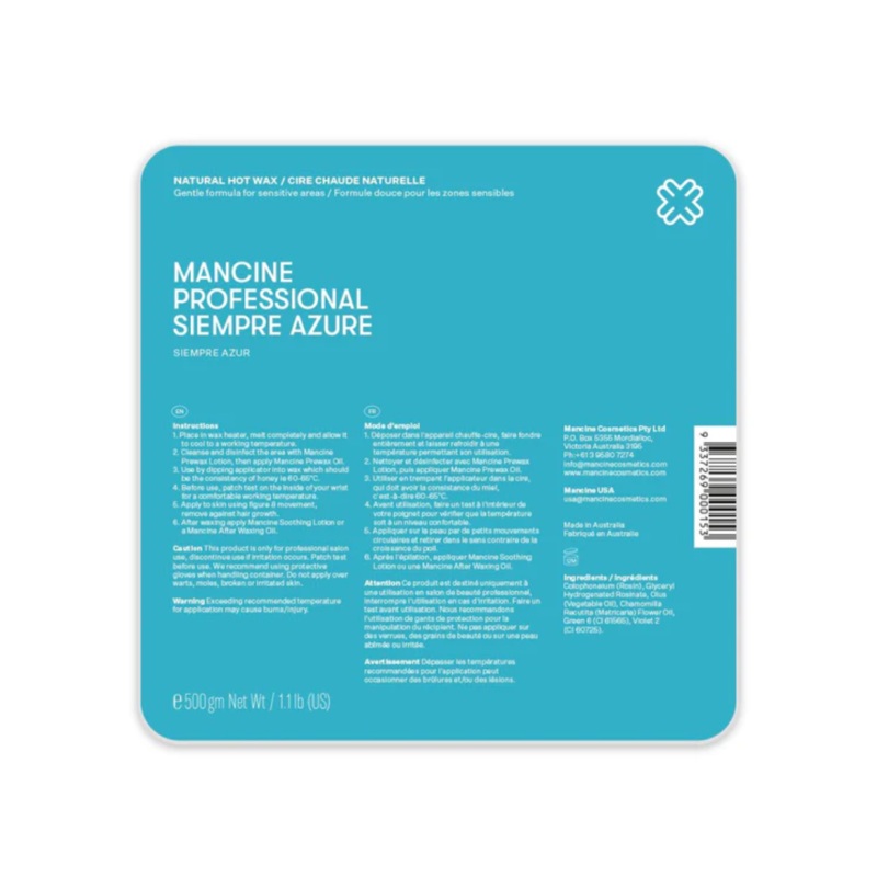 MANCINE PROFESSIONAL NATURAL HOT WAX 500G SIEMPRE AZURE *