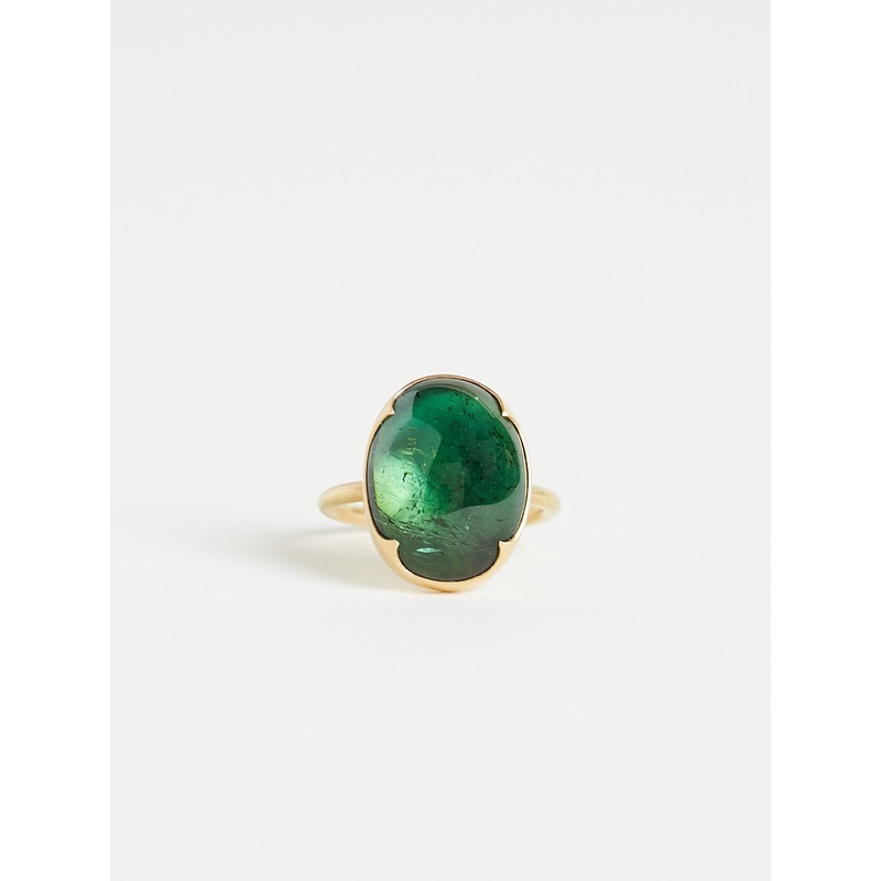 11ct Oval Green Tourmaline Ring in 18k Yellow Gold