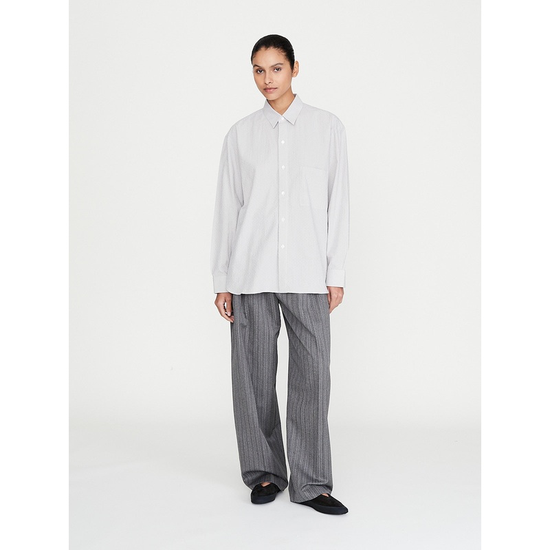 Double Pleated Wide Pants in Black with White Stripes