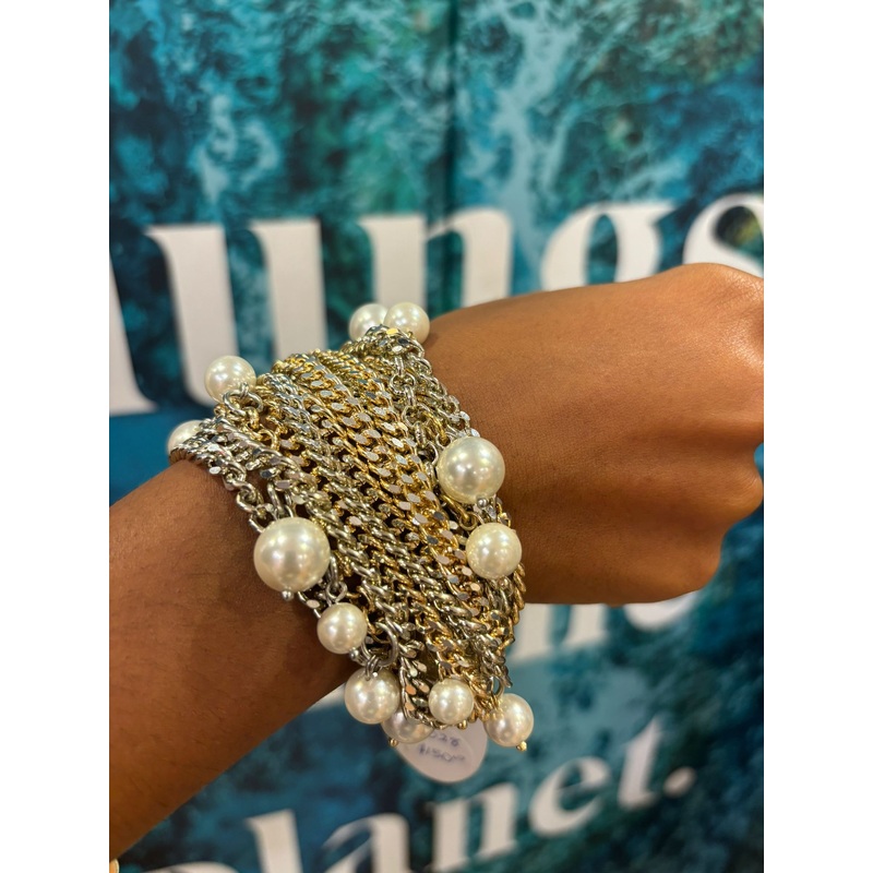 Mixed Metal Pearl Bracelet Size Small