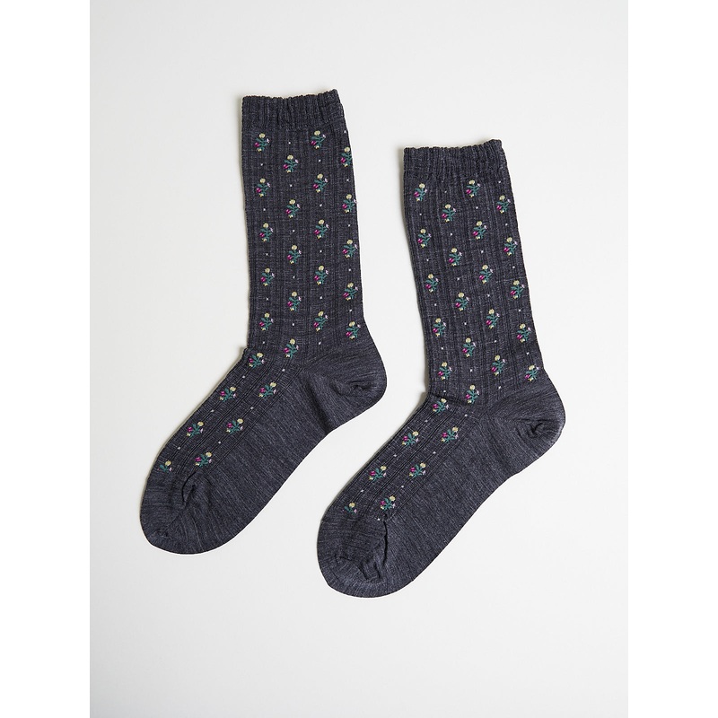 Flower Stripe Socks in Mix Grey