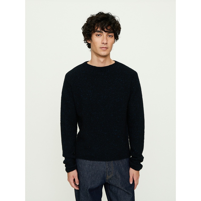 Men’s Cashmere Melange Knit P/O in Top Navy Black
