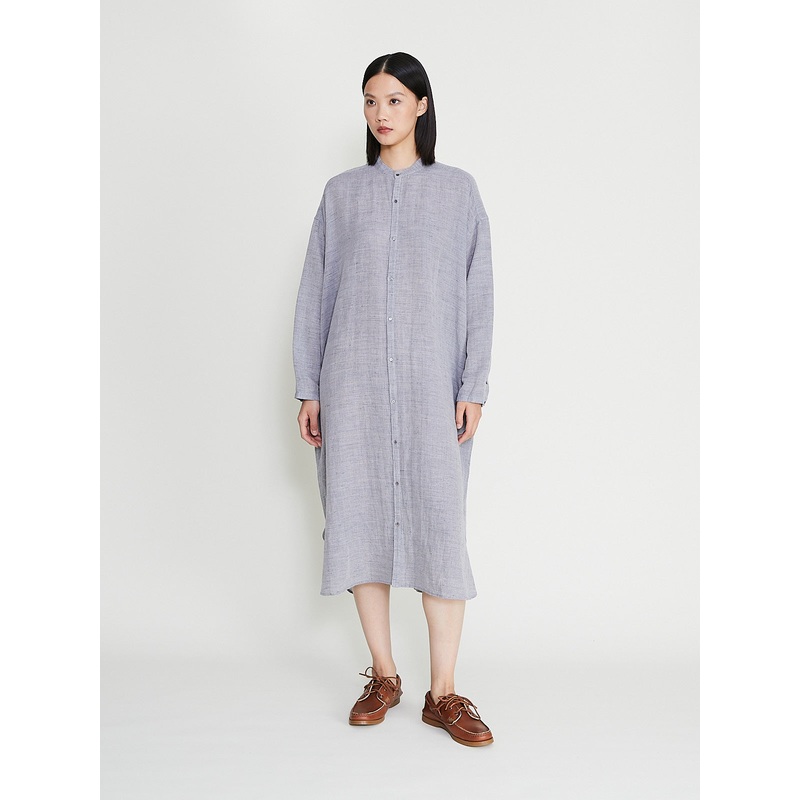 Front Open Night Shirt OOP Long in Navy Blue Top