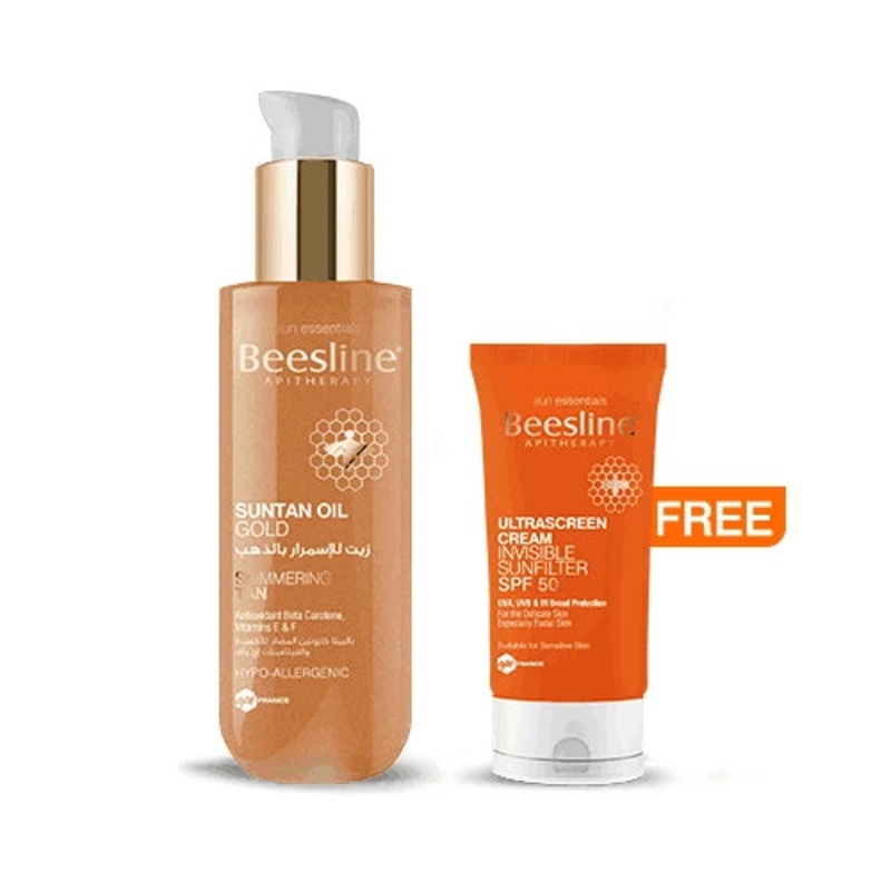 Beesline Suntan Oil Gold + Free Ultrascreen Cream Invisible Sunfilter Spf 50 Offer