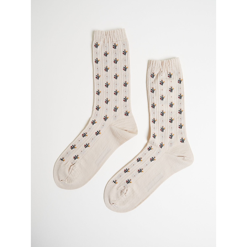Flower Stripe Socks in Beige
