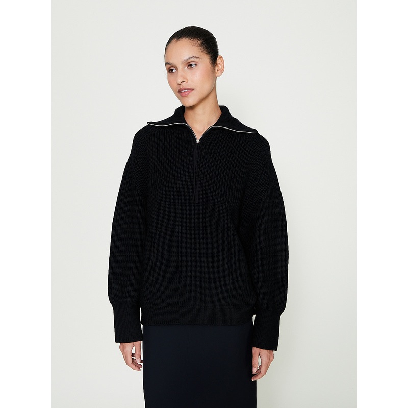 Zip Neck Jumper in Black