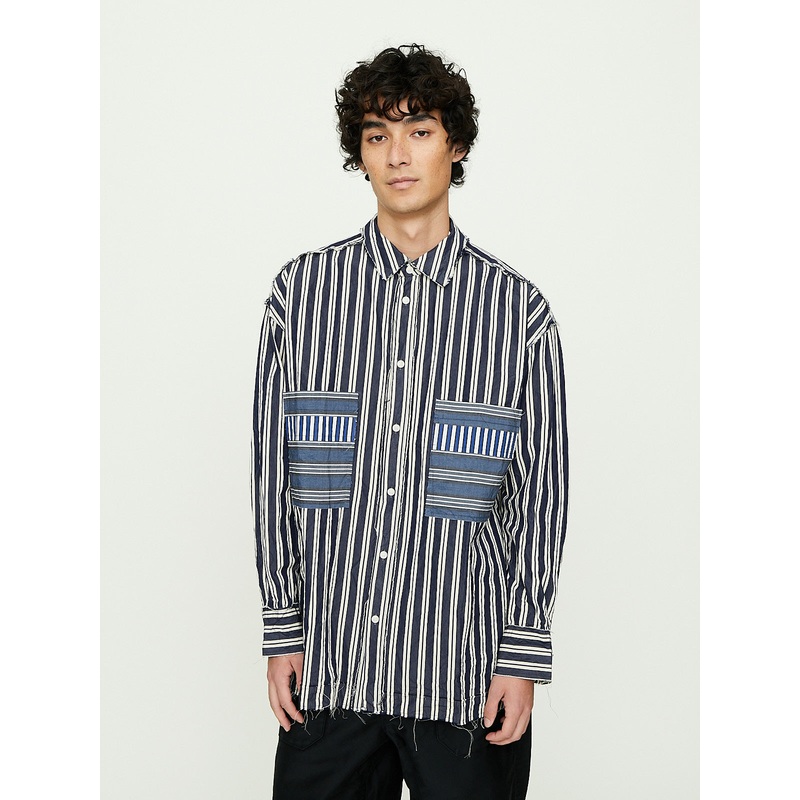Hamnet Raw Edge Shirt Paper Cot Stripe in As Is