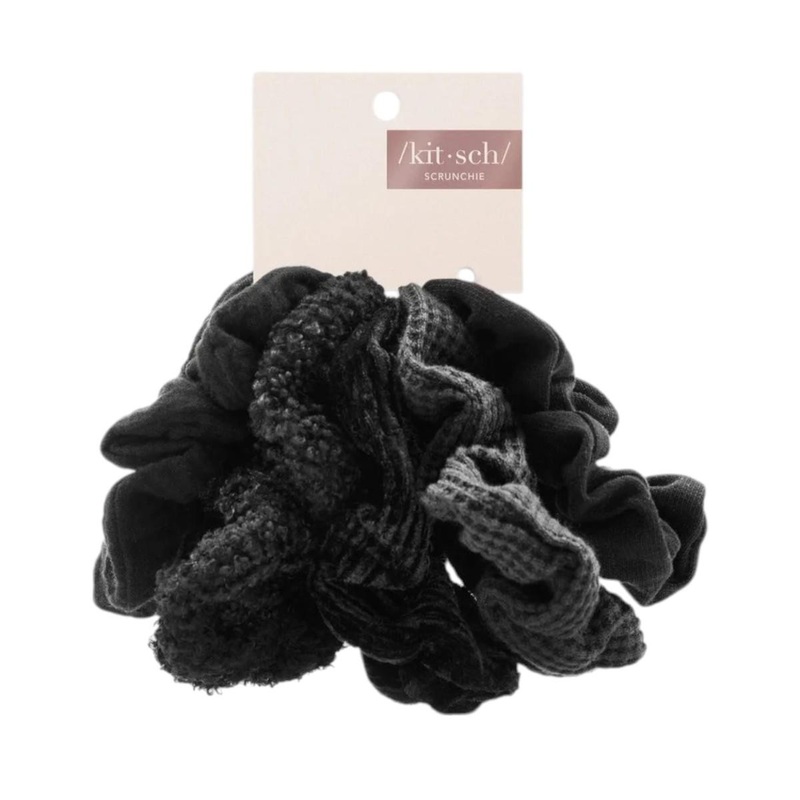Kitsch — Assorted Textured Scrunchies 5pc – Black