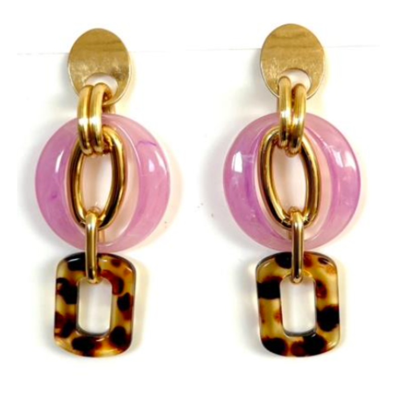 Animalier Rectangle and Lilac Oval Earrings