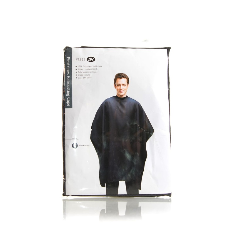 PINSTRIPE HAIRCUTTING CAPE #3125 POLYESTER BLACK/GREY