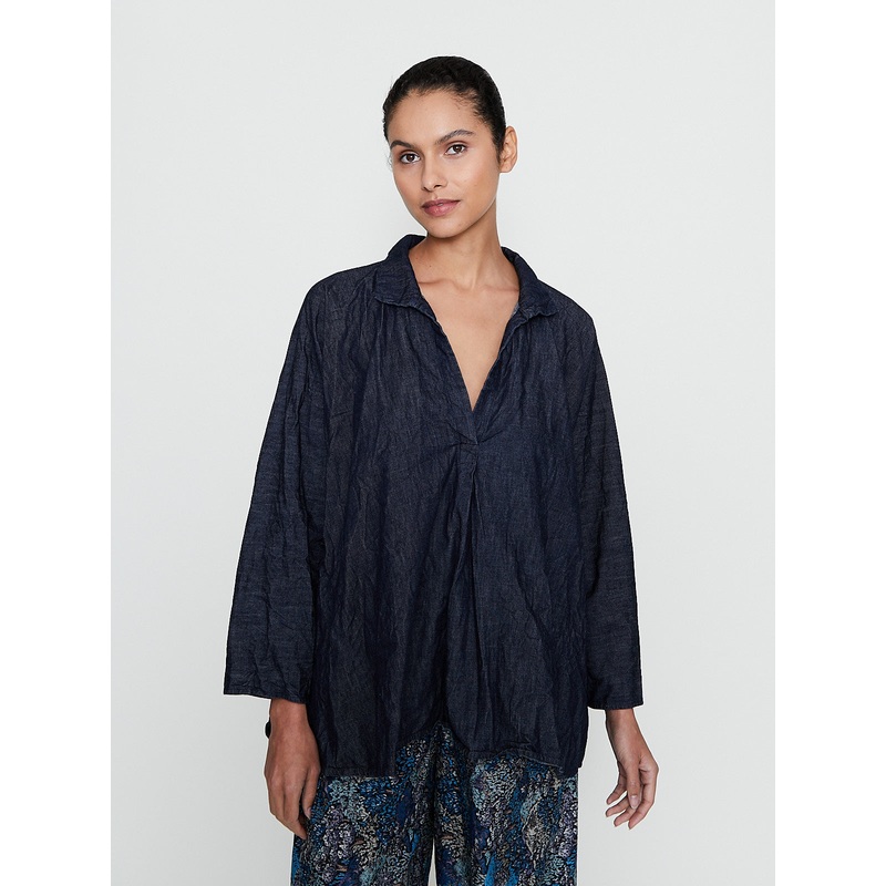 Camicia Shirt Spicchi Colletto Lavata in Dark Blue