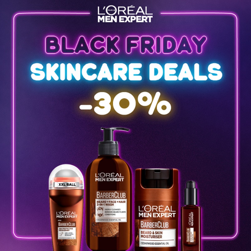 L’Oreal Men Expert – Barber Club Wash, Moisturiser, Oil & Deodorant Roll On Bundle