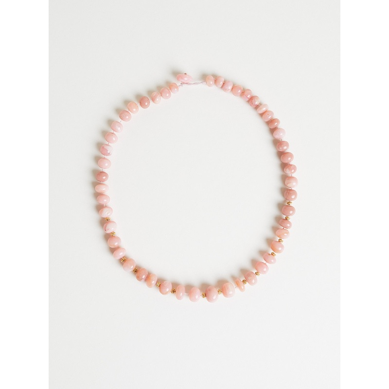 Pink Opal Gradient Beaded Necklace with 18k Yellow Gold Motifs