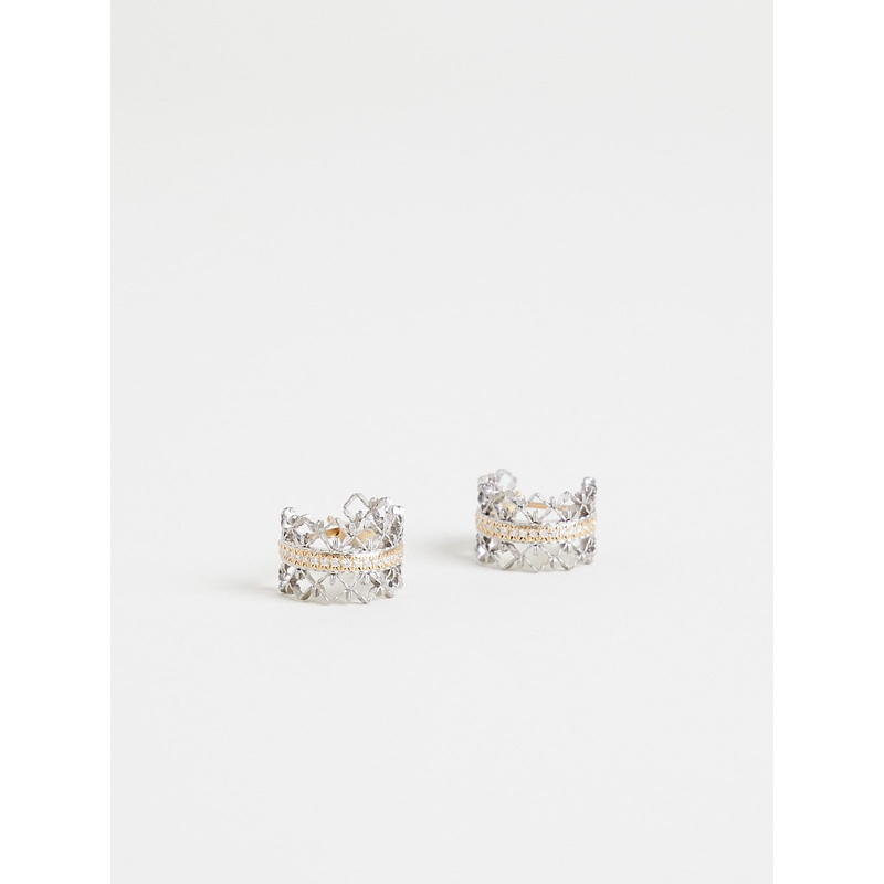 Brocade Small Hoops in Platinum and 18k Gold with White Diamonds