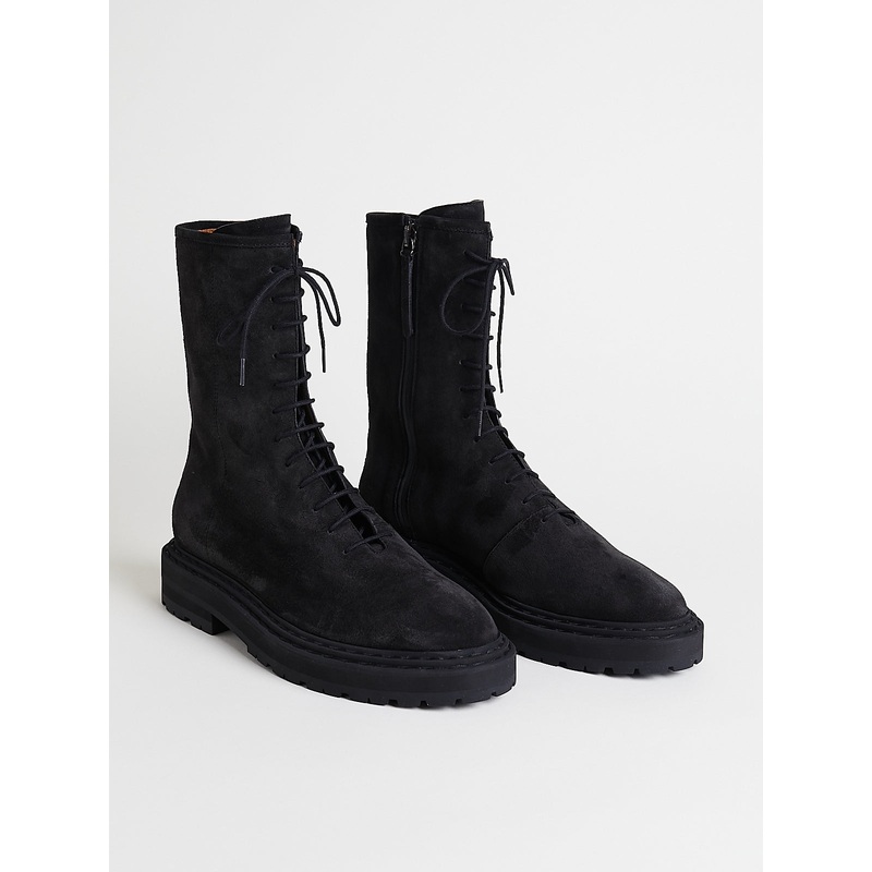 Combat Boot with Bold Sole in Black Suede