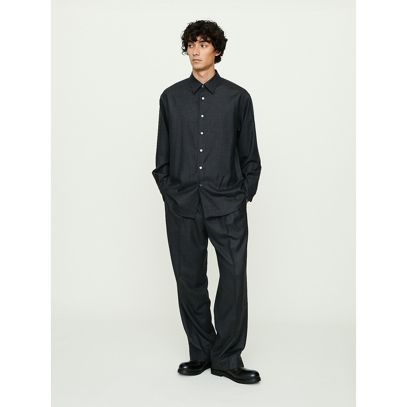 Super Light Wool Two-Tuck Slacks in Top Charcoal
