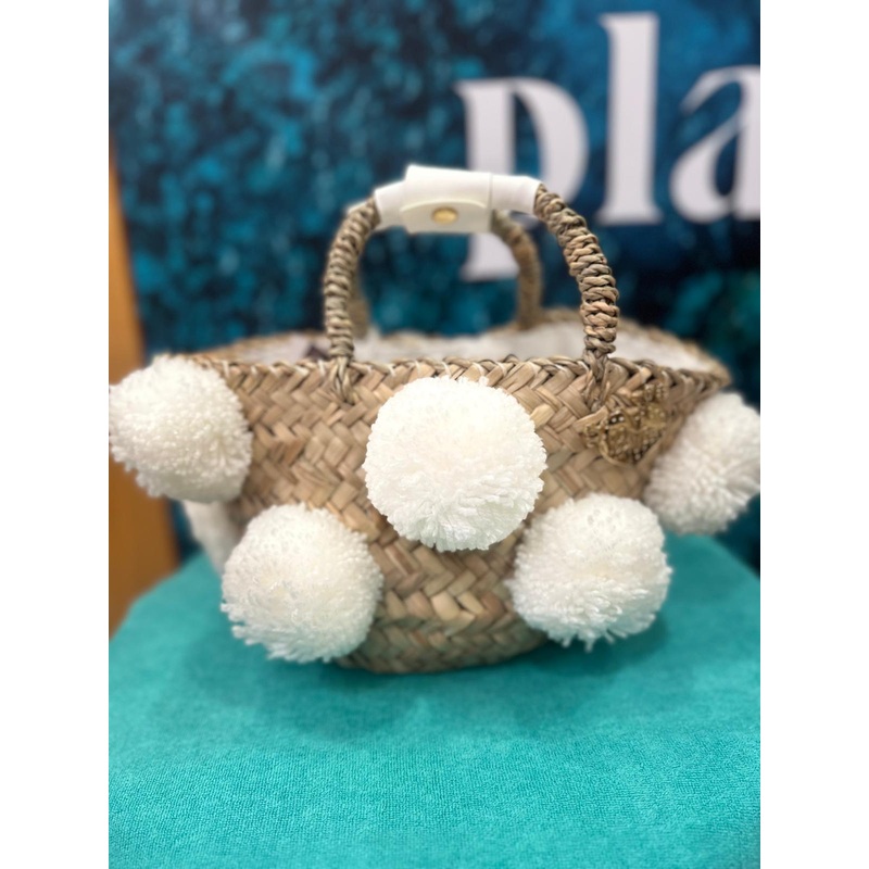 Mini White Pom Pom Bag